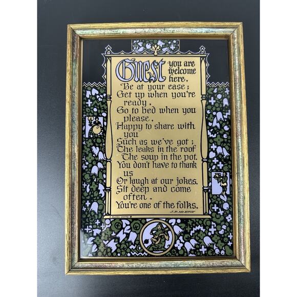 Antique Celtic 1922 WELCOME GUEST Poem Art Nouveau Framed Artist JP Mc Evoy - Picture 1 of 9